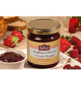Lot de 5 Confitures extras de 4 fruits rouges (fraise, griotte, framboise, groseille)