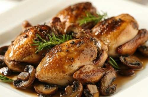 Lot de 2 x 2 cailles sur lit de cèpes à la graisse de canard