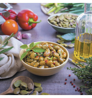 Fèves cuisinées à l’huile d’olive et au basilic