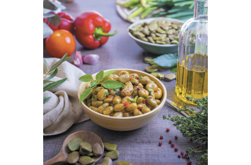 Fèves cuisinées à l’huile d’olive et au basilic