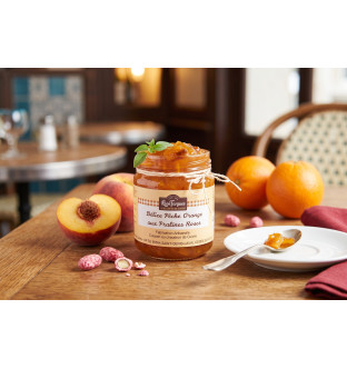 Délice pêche orange aux pralines roses