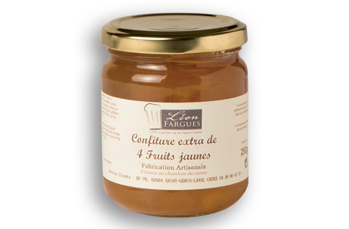 Lot de 5 confitures extra 4 fruits jaunes - abricot, pêche, mirabelle, poire